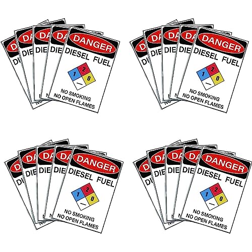 Image of CVANU Danger DIESEL FUEL No Smoking No Open Flames Warning Safety Self-Adhesive Waterproof PVC Vinyl Sign Sticker Size (11.7inchX8.3inch) Pack of 20