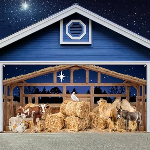 ROCKY&CHAO Christmas Garage Door Decorations, 7x16ft Nativity Christmas Garage Door Cover, Christmas Garage Door Banner Christmas Garage Door Backdrop for Christmas Holiday New Year Party Cover
