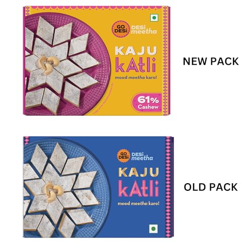 Image of GO DESi Premium Kaju Katli 200 grams, 61% Cashews and Badam Katli 200 grams, 61% Almonds, Rakhi Gift for Sister and Brother, Indian Sweets Gift Pack, DESi Meetha, Sweets Indian Mithai