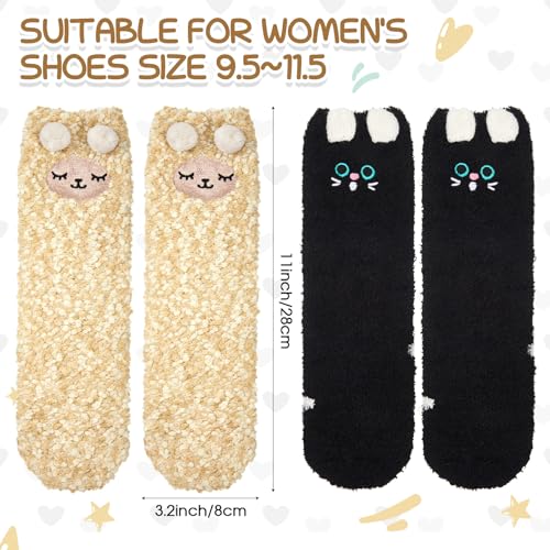 2 Pairs Funny Socks Gift for Women with Clear Bear Bottle Soft Fuzzy Fluffy Slipper Socks Winter Warm Ornament Sleeping Cat Sheep Stocking Stuffers Decor for Birthday Christmas2