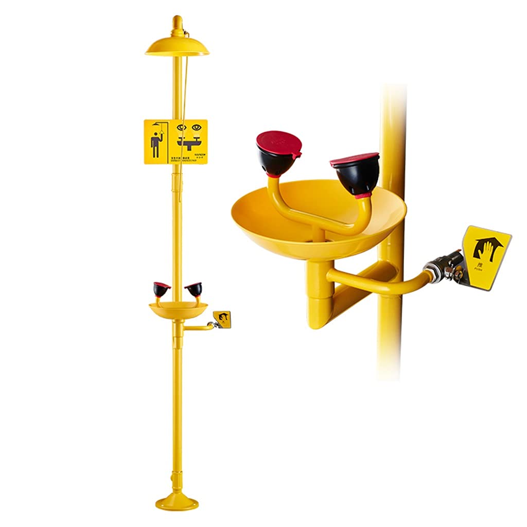 Notfall-Augenspül-Duschstationen, S304, Edelstahl, Dual-Sprühköpfe, Augenspüllösung, Gesichtsdusche mit Pedalschalter