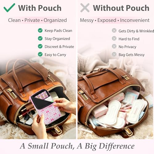Image of KJQJLY 2 Pack Portable Tampon Organizer Bag Tampon Holder & Storage Case with Zipper for Travel, Discreet Period Bag for Purse, Waterproof Feminine Products Pouch for Women (Bows)