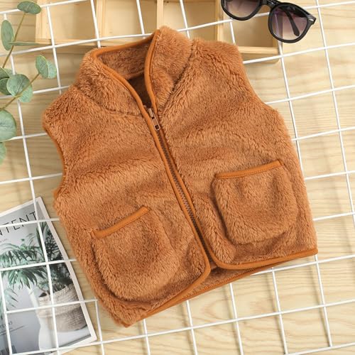 Toddler Baby Fleece Vest Little Boys Girls Fuzzy Sherpa Waistcoat Sleeveless Zip Up Fall Winter Jacket with Pockets4