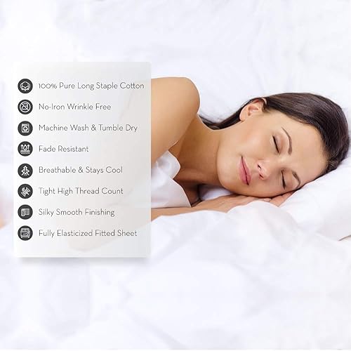 Miniatura 3 de Charisma Juego de sábanas de satén clásico de algodón sólido de 310 hilos, tamaño California King, color blanco brillante