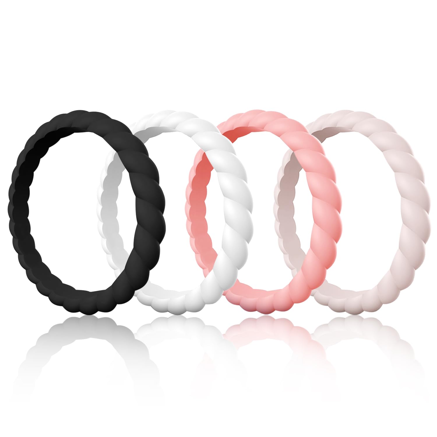 Egnaro Silicone Wedding Ring for Women,Thin and Stackble Braided Rubber Wedding Bands,No-Toxic,Skin Safe