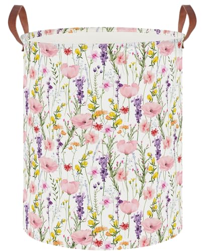 Image of 19.7 inch Laundry Basket,Dirty Clothes Hamper,Waterproof Storage Bin,Room Decor,Gift Baskets,Nursery Hamper(Flowering Shrubs)