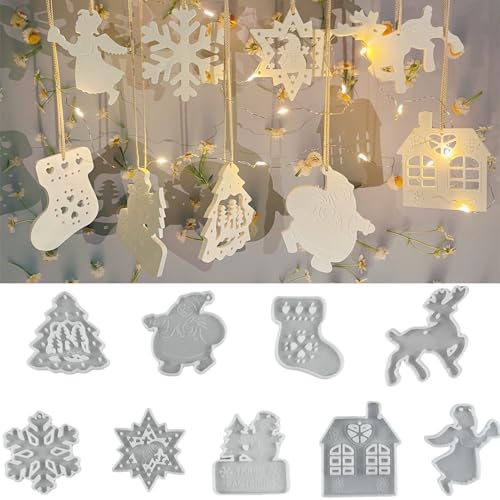 ALEFBET Silikonformen Gießformen, Silikonform Weihnachten Anhänger, Silikon Gießform Anhänger, Gipsformen zum Gießen, Epoxidharz Formen Weihnachtsdekorationen (9 Set)