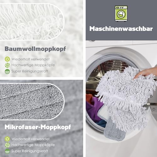 Myiosus Bodenwischer, Wischmopp, 90cm Breit Flachmopp mit 154cm Edelstahlgriff, 360° Drehgelenk,...