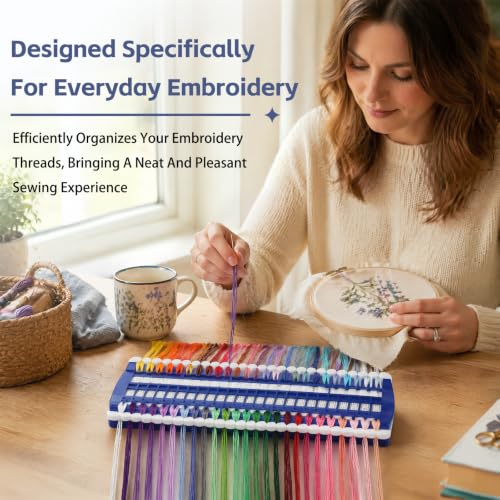 Image of 50 Position Embroidery Floss Organizer Thread Organizers with 15P Card | Thread Shelf Floss Organizer Embroidery Shelf with 15Pcs Replaceable Card Thread Holder for Sewing Embroidery Thread Plastic