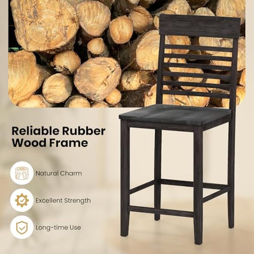 GOFLAME Butaco Set de 2, Sillas de Comedor de 24” con Respaldo Alto y Reposapiés, Sillas de Pub de Madera con Estructura de Madera de Caucho, Gris Oscuro miniatura 5