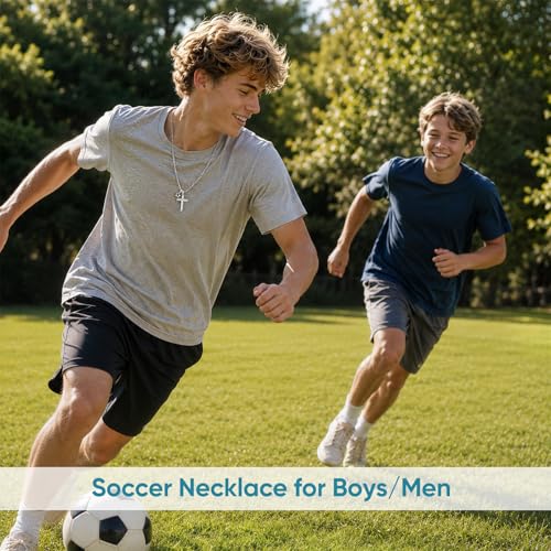 Soccer Cross Necklace for Boys, Stainless Steel Christian Sports Jewelry - image 2
