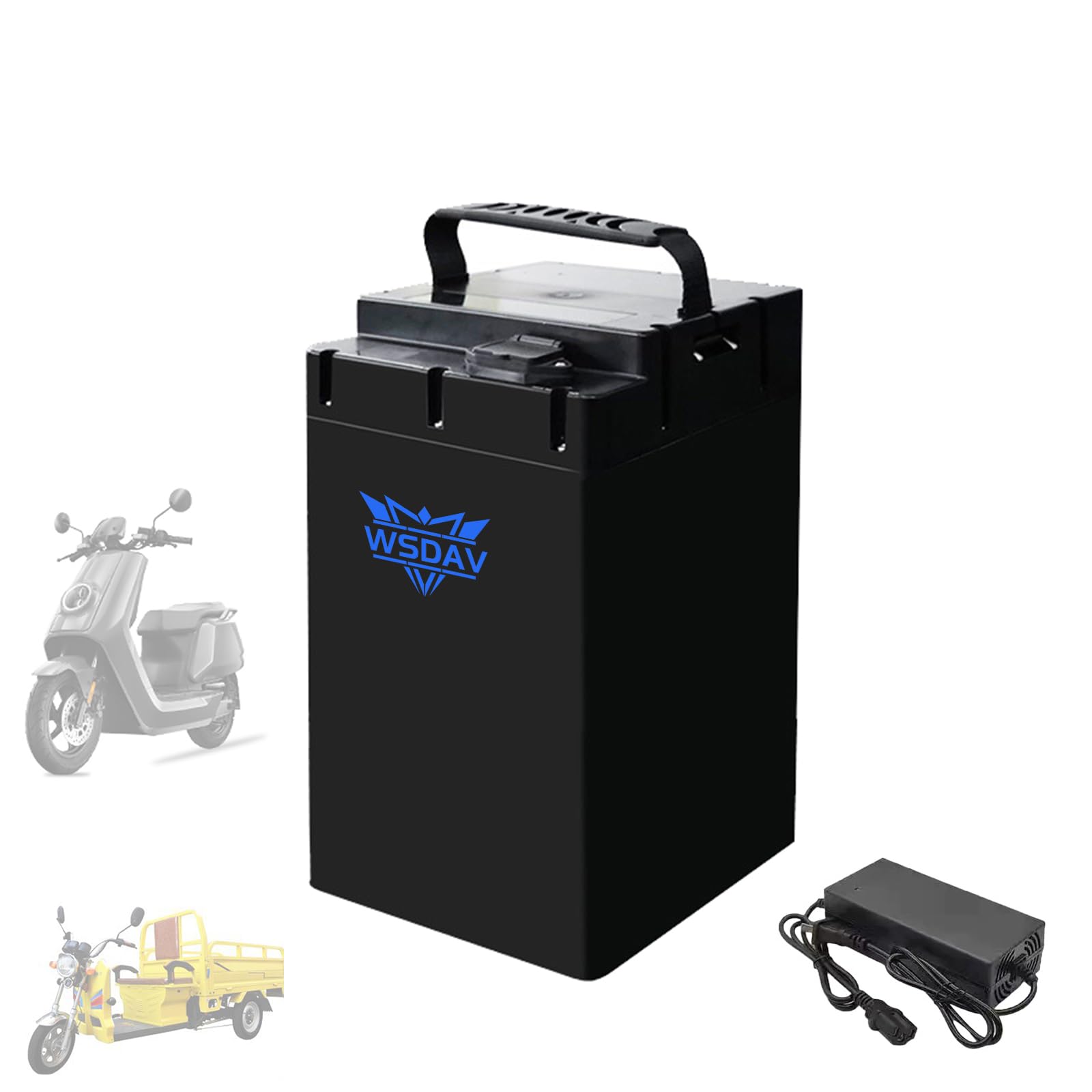 WSDAV Lithium Battery Pack 48V 20Ah Lithium LiFePO4 Battery 72V 40Ah Motorcycle Batteries with Charger and Portable Handle,72V 40Ah