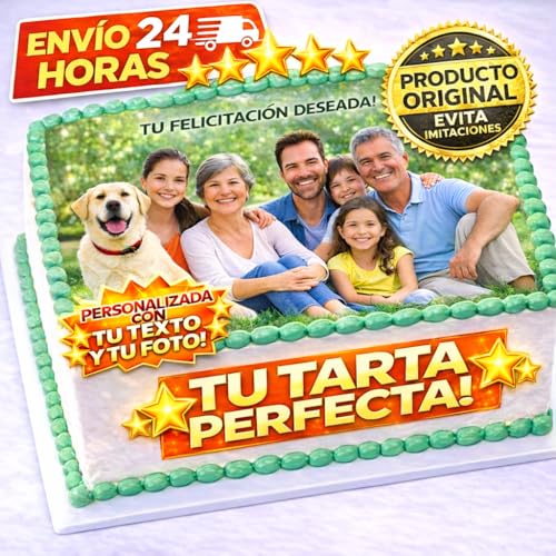 FOTO COMESTIBLE para tarta Personalizada con nombre y edad. Foto de tarta para cumpleaños. Papel de Oblea o Azúcar para Tartas Varios Tamaños - Rectangular