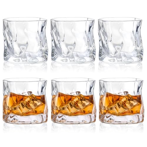 Chingcoo Juego de 6 vasos de whisky de 200 ml, de cristal irregular, vasos de whisky, vasos de whisky, para casa, restaurantes, fiestas, idea de regalo de cumpleaños, apto para lavavajillas