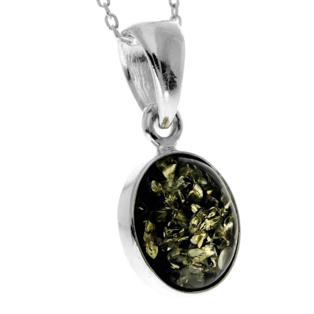 SilverAmber Jewellery Ciondolo classico in vera ambra baltica e argento sterling senza catena - 396, 2.4 x 1.1 cm, Argento sterling, Ambra verde