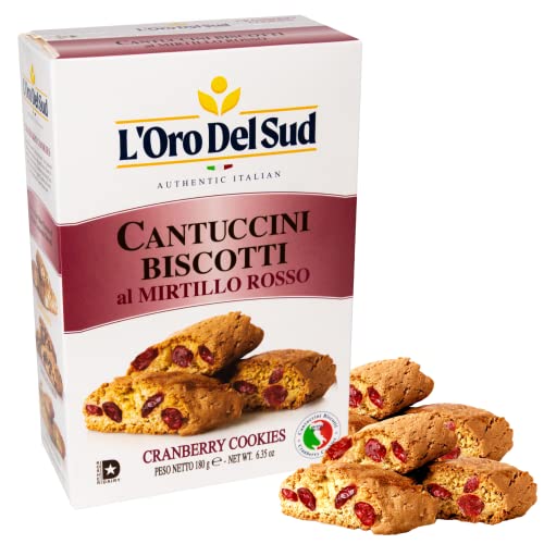L'Oro Del Sud Cranberry Biscotti, Cantuccini d'Abruzzo, Italian Cookies Madewith Real Quality Ingredients, 180 G, 6.3 oz