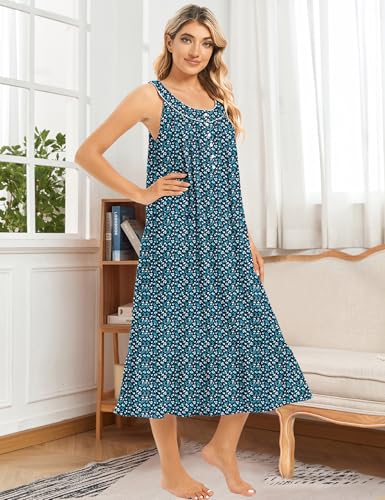 Image of MZROCR Cotton Nightgowns for Women Soft Sleeveless Night Gown for Adult Women Ruffle Sleepwear