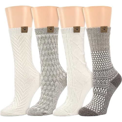 BEARPAW Womens Super Soft Multicolor Assorted Easy Care Boot Socks 4 Pair Tan