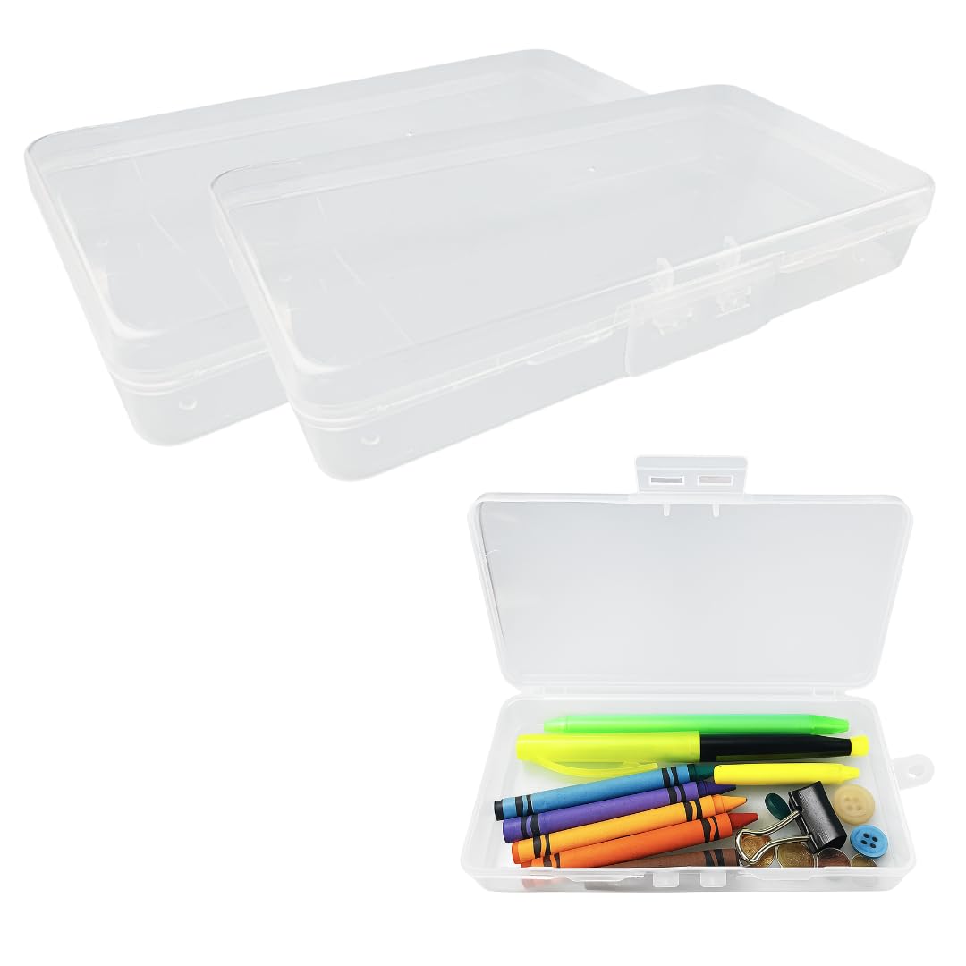 BIN BUDDY 2 pack 7 17 8 cm Long Single Compartment Storage Box Clear Plastic Double Front Clasp