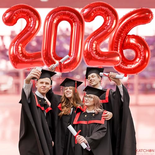 Image of Red Graduation Decorations 2026 | Giant, 42 Inch, Foil 2026 Graduation Balloons Class of 2026 Decorations | Red 2026 Balloons Number, Graduation Party Decorations | Prom Decorations 2026, Katchon