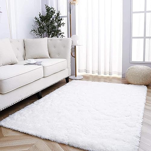 Tinyboy-hbq Shaggy Alfombra para El Salón, Modernas Antideslizante Super Suave Pelo Largo Fluffy Alfombra Modernas Alfombra Pelo Adecuado para Salón Dormitorio(Blanco, 120 * 200cm)