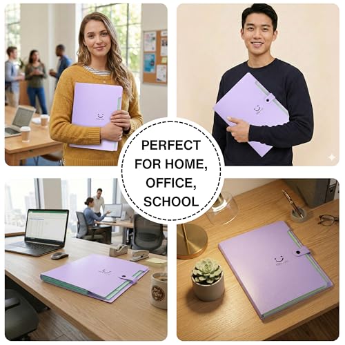 Image of SPS 5 Pocket Expanding File Folder Smile Design - Fits A4 & Letter Size Document Organizer, Accordion File Folders, File Holder for Office, Portable File Organizer, School & Home - Pastel Lavender