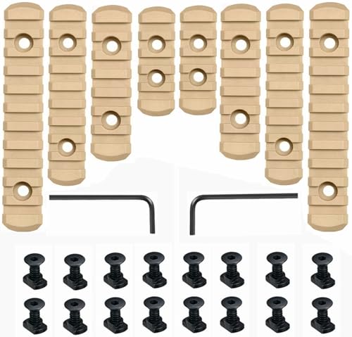 Pecawen 8 Pack Picatinny Rail Polymer Picatinny Rail Single Picatinny Rail, 5 5 7 7 9 9 11 11 Slots Tan