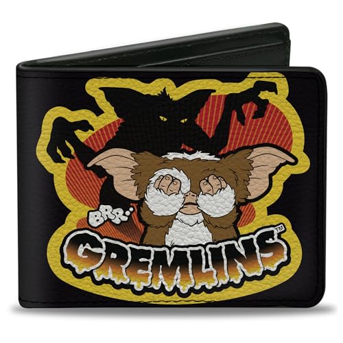 Horror Movies Wallet, Bifold, Gremlins Stripe and Gizmo Pose Black Yellow, Vegan Leather