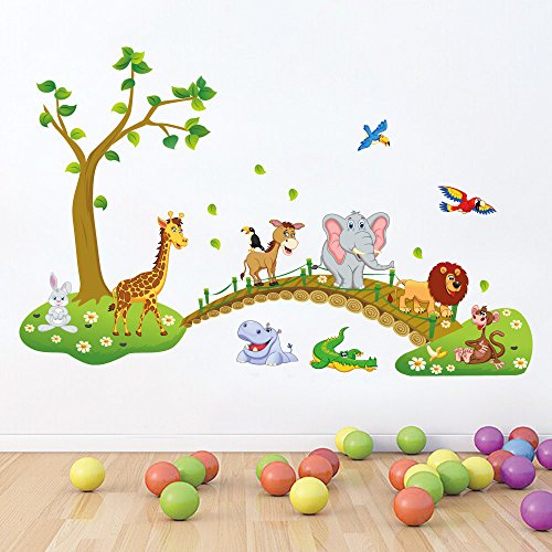 Image of Oren Empower Self Adhesive Jungle Animals Wall Sticker /Waterproof Peel & Stick PVC Vinyl Animal Theme Beautiful Wall Sticker for Bedroom, Living Room, Dining Hall, Master Room - 120 X 90 Cm