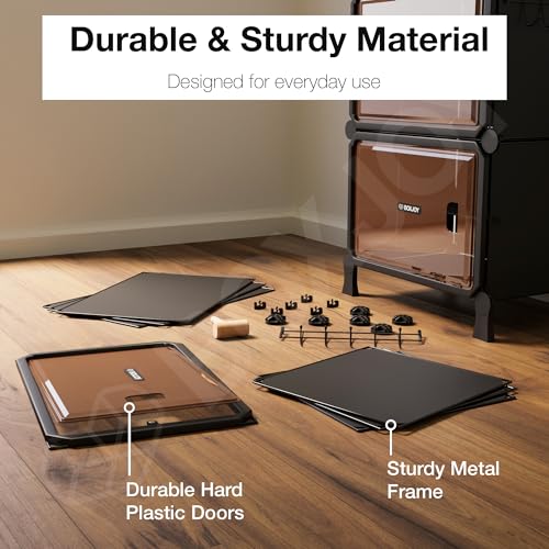 Image of BOXJOY 6 Shelf Black Shoe Rack for Home with 3 Brown Doors, Hard PET Plastic with Metal Door Frame, Shoe Chappal Slipper Sandals Stand