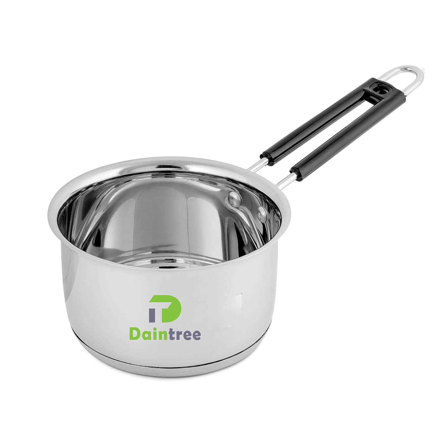 DAINTREE Stainless Steel Induction Bottom Tea Tope Saucepan Plain Milk Container with Handle for Home and Kitchen (1150 ml_Silver)