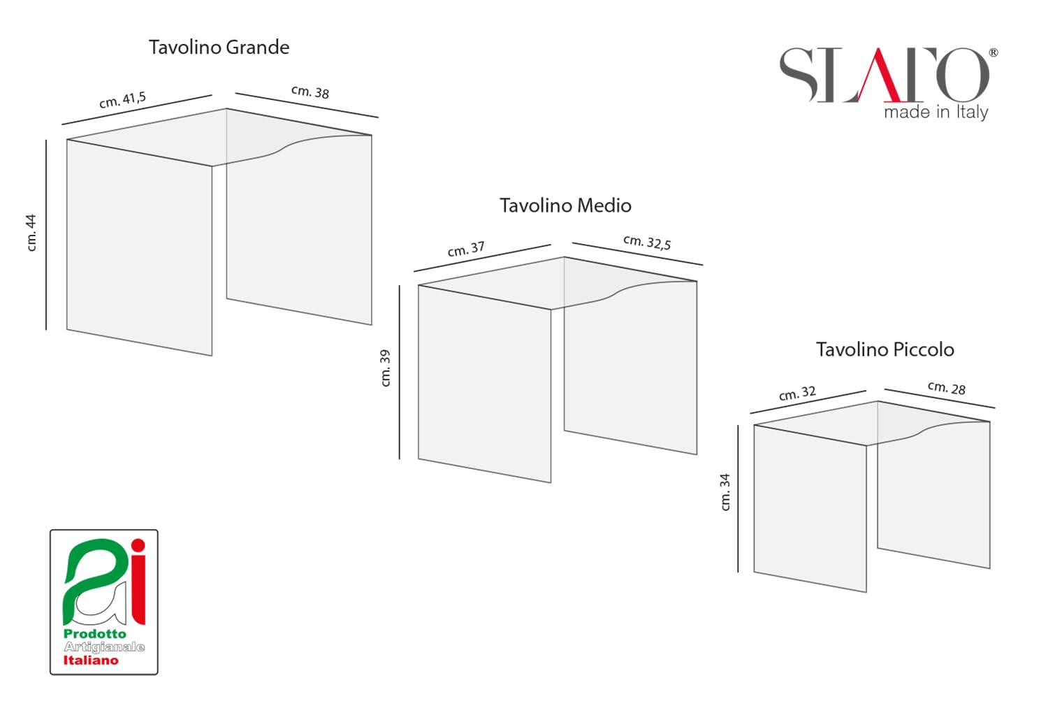 Slato Victoria Set Tre Tavolini da Salotto Impilabili in Cristallo Acrilico Trasparente, Design Moderno da Soggiorno e Caffè, Made in Italy