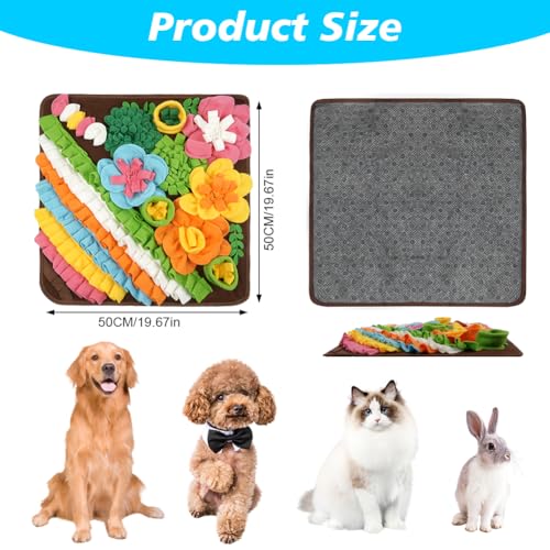 OSDUE Schnüffelteppich Hund, Futterschnüffel-Futtermatte, Hunde-Schnüffelmatte Welpen-Trainingsmatte Schnüffelspielzeug Interaktive Hundespielzeug Hunde Spielteppich für Alle Hunderassen 50x50CM