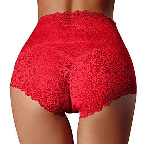 Ropa Interior Para Mujeres Navidad Delgada, Encaje Hueco, Braguitas De Mujer, Algodón Puro, Entrepierna, Braguitas Grandes Ropa Interior De Mujer Lenceria, rojo, XXL