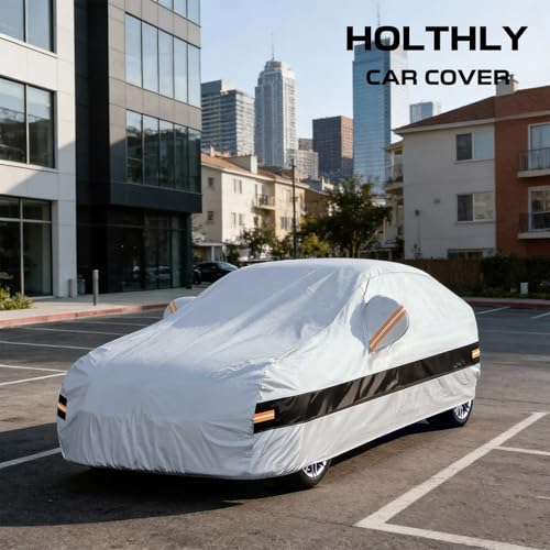 Image of 10 Layers Car Cover Custom Fit for Ford Focus Sedan (2010-2026), Waterproof All Weather for Automobiles, Outdoor Full Cover Sun Dust Rain Protection with Cotton. Silver