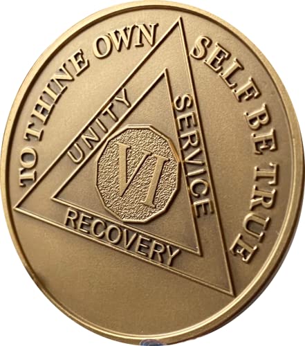6 Year AA Medallion Premium Bronze Sobriety Chip Serenity Prayer Back
