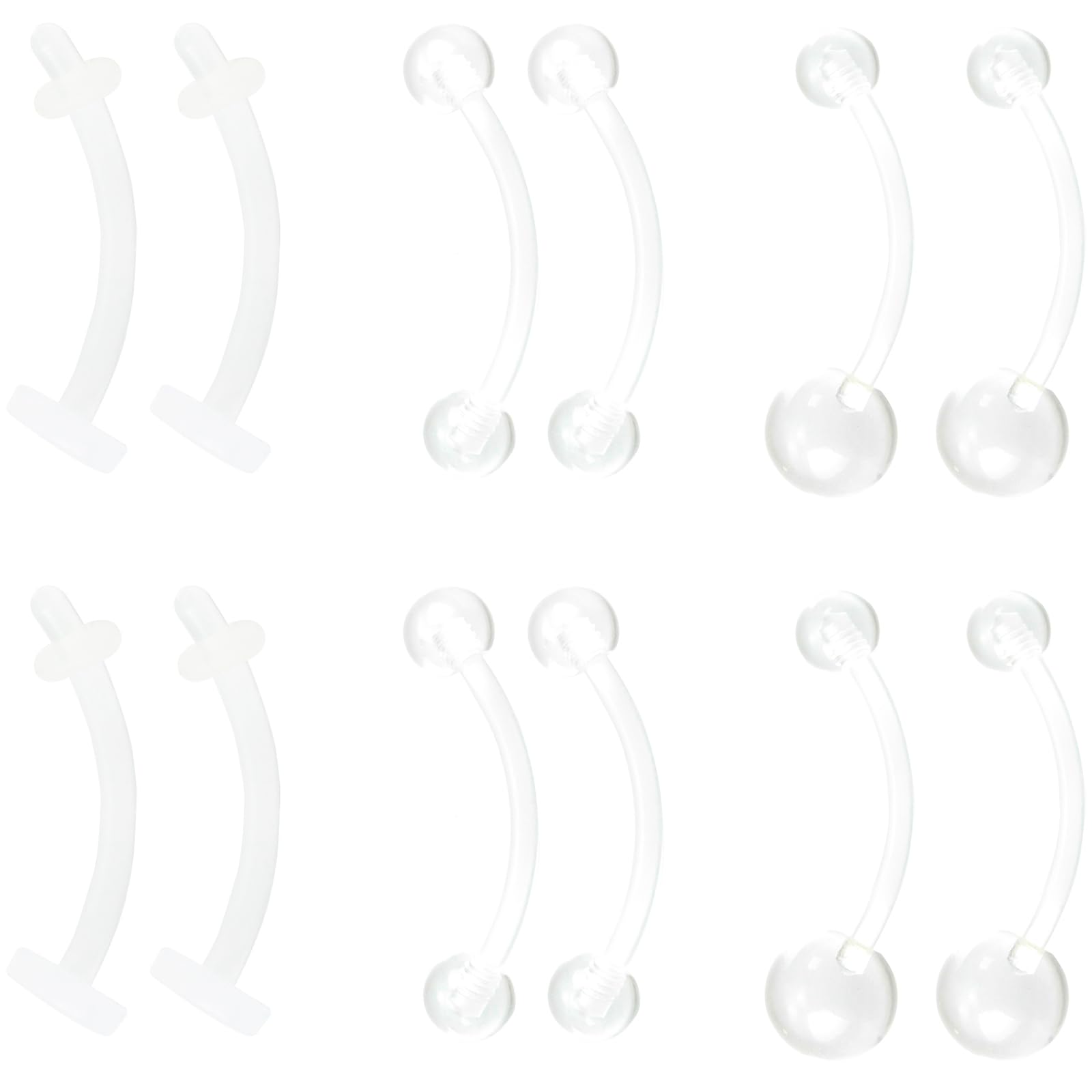 Lot de 12 piercings de nombril en plastique souple 1,6 mm (14 g) 1,2 mm (16 g)