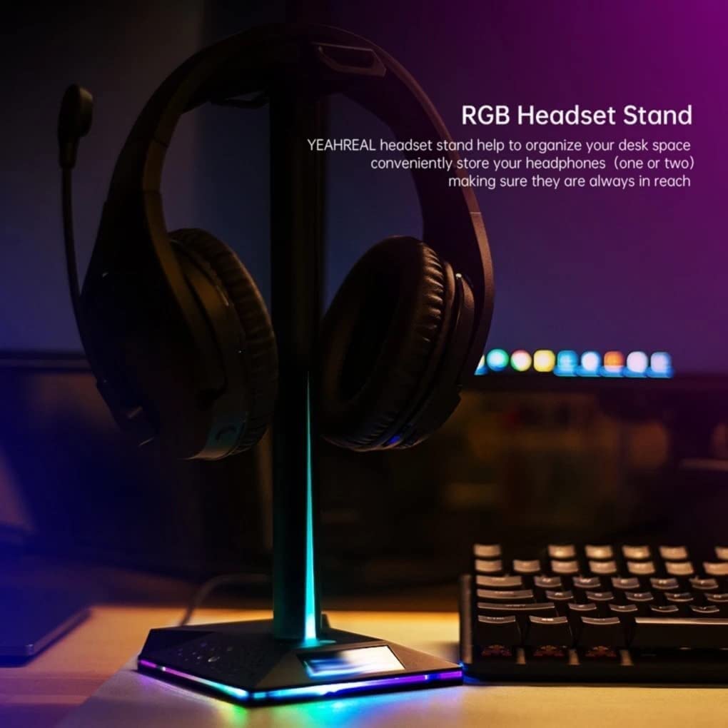 KYUSAR Kopfhörer Halter Kopfhörerständer RGB Gamer Kopfhörerständer Halter Home Office Tisch rutschfeste Kopfhörerhalterung Mit Dual 2 USB-Ladegerät Headset Halterung Headset Ständer (Blue : Nero)