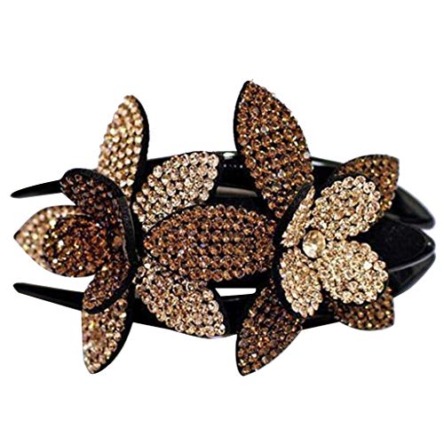 Hair Clips for Women Hair Accessories Diamonds Rhinestone Double Flower Hair Clip,flexible Durable Pearls Design Women Hair Dovetail Clip (Large, C)