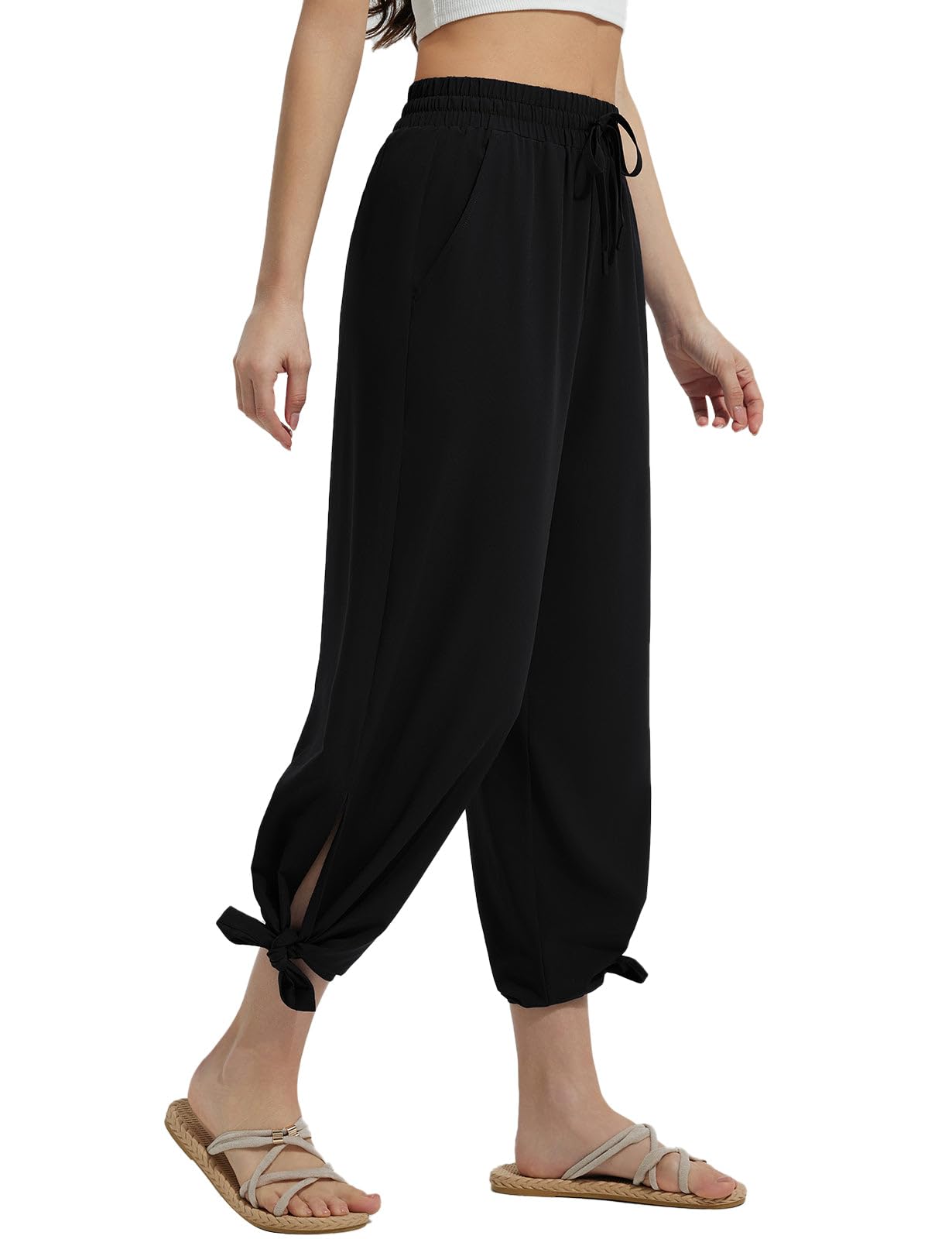 Women's Wide Leg Swim Pants UPF50+ Long Beach Pants High Waisted Lightweight Quick Dry Flowy Swim Capris with Pockets