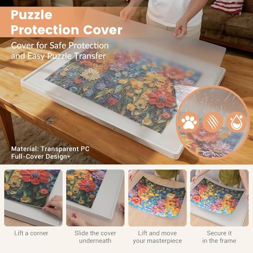 Image of ALL4JIG 1000 Pieces Lightweight Rotating Plastic Puzzle Board with 6 Drawers and Cover, 360 Lazy Susan Design, 30.2 inch*22.44 inch Portable Spinning Puzzle Table for Adults, Surface for Lego Building
