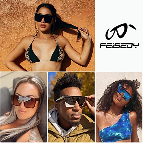 FEISEDY Oversized Sunglasses Mens Womens Flat Top Square Trendy Visor Shades UV400 B24703