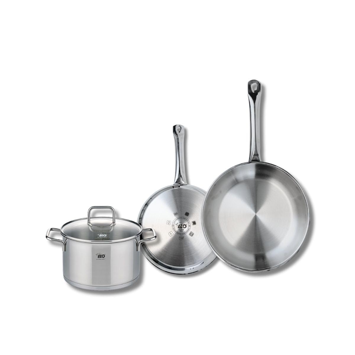 ELO 9501850 3-Piece Cookware Set of 2 Frying Pans 24 and 28 cm and 1 Saucepan 20 cm Elo Profi Citrin, Stainless Steel, Induction