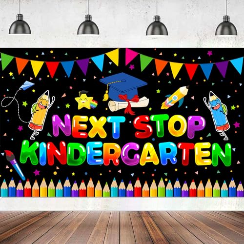 Large 71x43 Inch Preschool Graduation Backdrop, Preschool Graduation Banner for Preschool Graduation Decorations, Next Stop Kindergarten Banner for Pre K Graduation Decorations