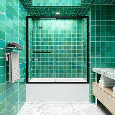 60 in. W x 62 in. H Frameless Bathtub Door with Towel Bar, Tub Shower Door with 1/4" (6mm) Thick SGCC Tempered Glass, Matte Black