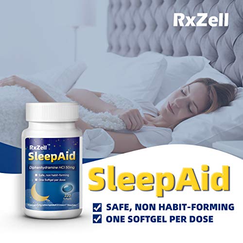 Image of RXZELL Sleep Aid, Diphenhydramine Softgels 50mg, Easy-to-Swallow, Supports Deeper Restful Sleeping, Non Habit-Forming (220 Counts | Pack of 4)