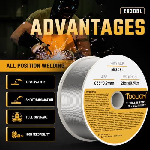 Image of TOOLIOM ER308L 0.035 inch Stainless Steel MIG Welding Wire 2LB | Low carbon prevents corrosion, ideal for 304 /304L stainless steel