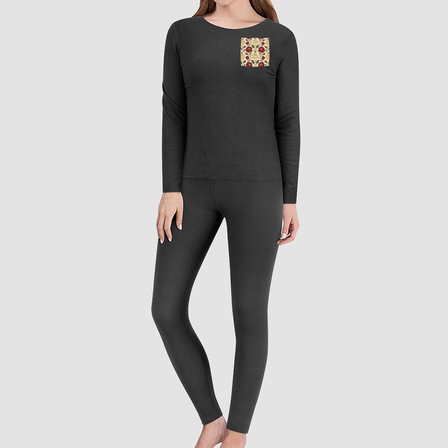 Women's Pretty Rose Flower Thermal Underwear Set Soft Long Johns Base Layer Top & Bottom for Cold Weather