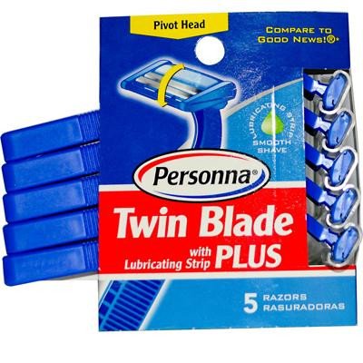 Personna Disposable Razors With Lubricating Strip - Twin Blade Plus - 5 Pack