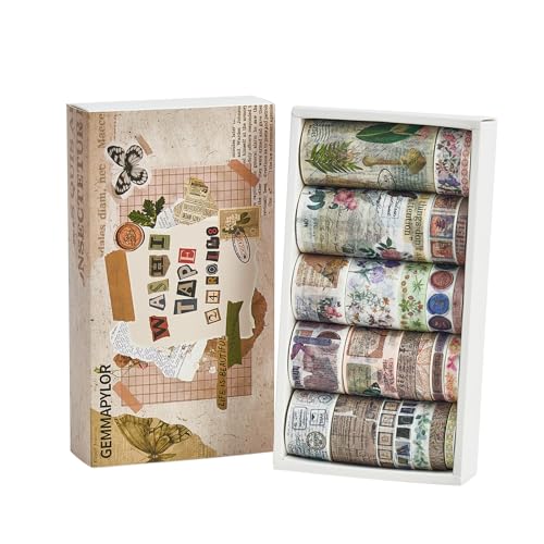 Botanical Vintage Washi Tape Set 24 Rolls for Junk Journal & Scrapbook